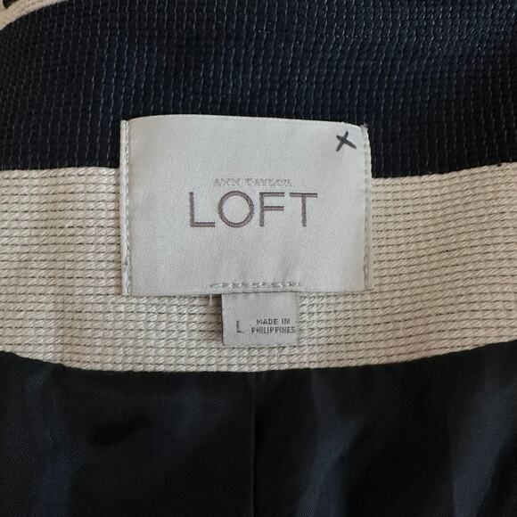 Ann Taylor Loft Striped Jacket Women's L Black Cream Double Breasted Long Sleeve - Picture 6 of 8